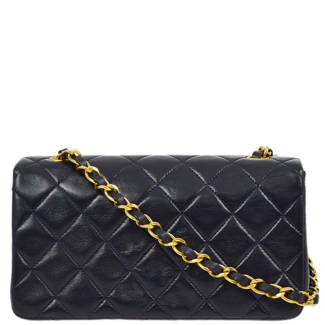 Chanel Navy Lambskin Turnlock Mini Full Flap Shoulder Bag