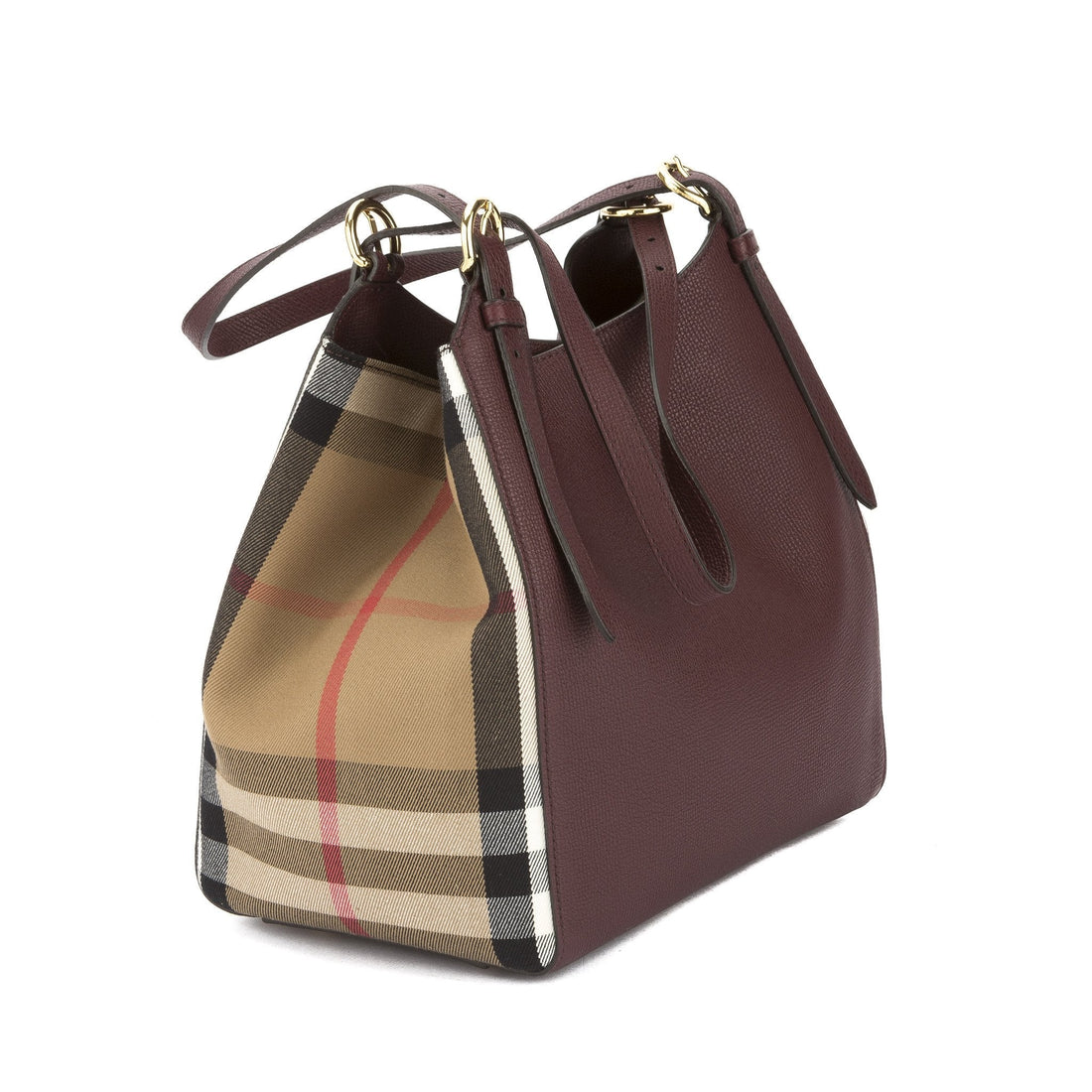 Burbe**y Mahogany Red Leather and Ho Check Small Canter Tote Bag (New with Tags)