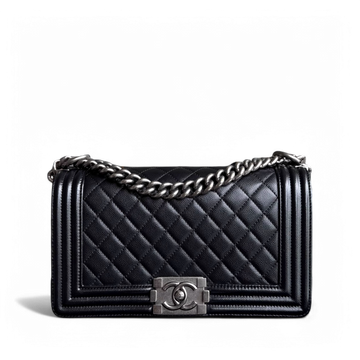 Chanel Boy Medium - Togo/epsom/caviar/clemence/callfskin/cowhide/lambskin 25CM Quilted Black Ruthenium Silver Hardware Series 25