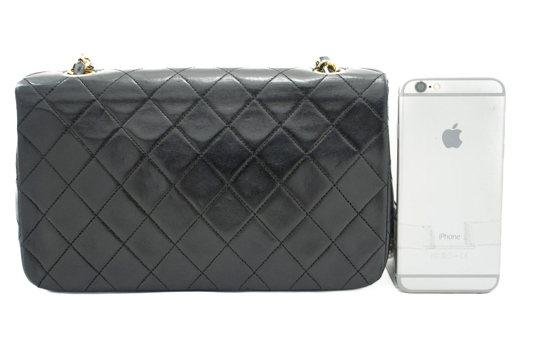 CHANEL Full Flap Chain Shoulder Bag Black Quilted Lambskin Purse j65