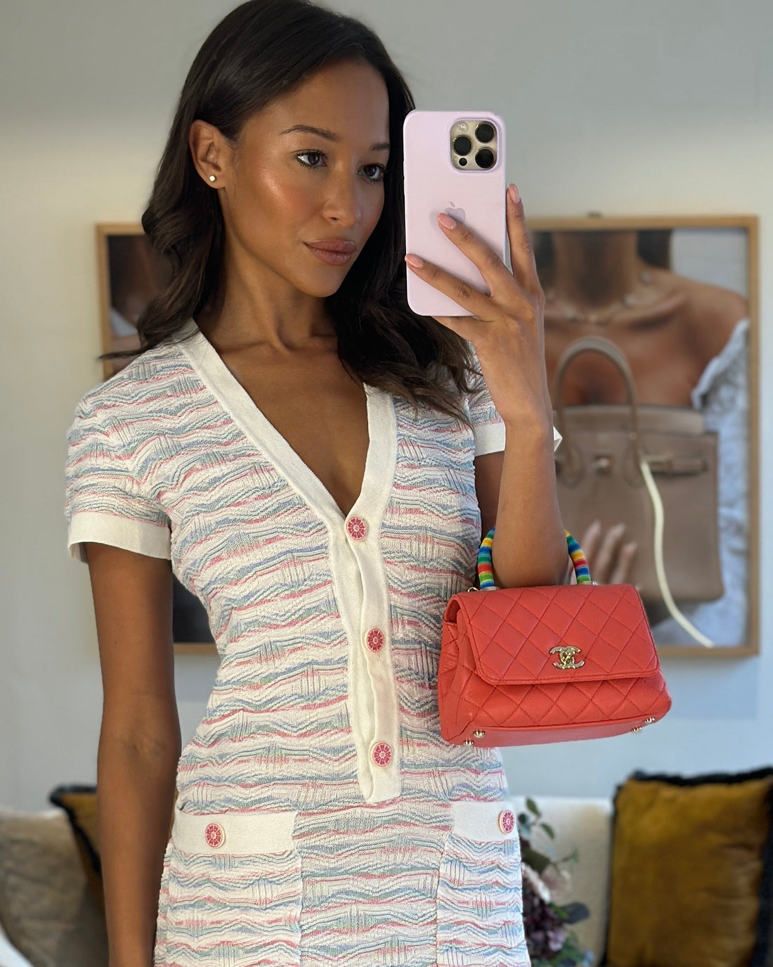 *RARE* Pearl Street Bags Chanel Pink Extra Mini Coco Multi-Colour Handle Bag in Lambskin with Champagne Gold Hardware