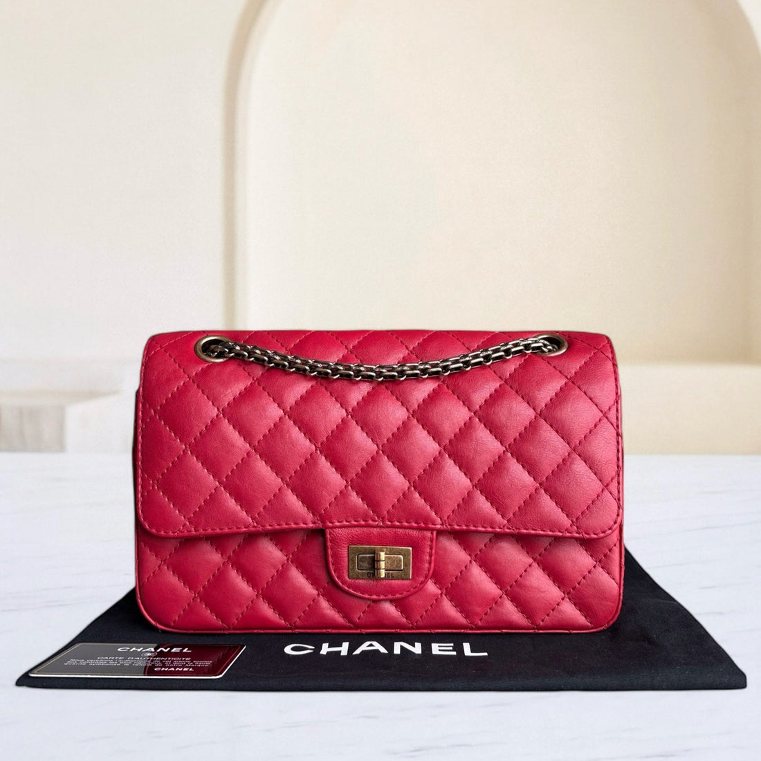 Chanel 2.55 Reissue 225 - CalBNkin 24CM Quilted Red Ruthenium Gold Hardware Series 23