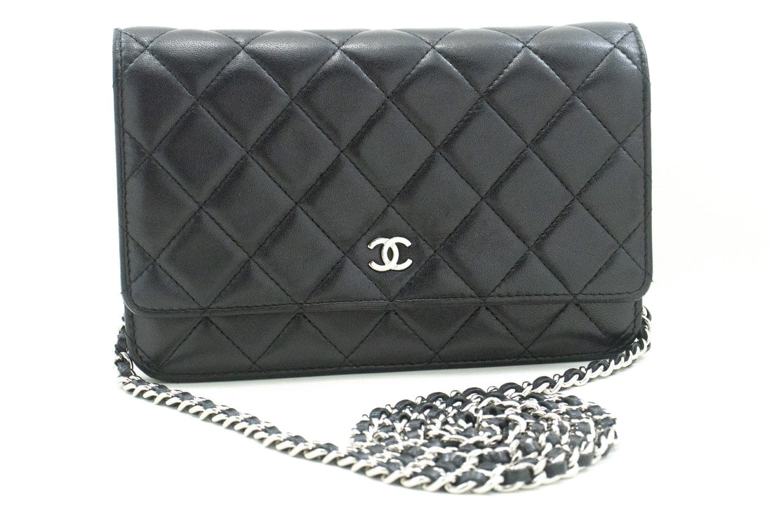 Chanel Black Classic Wallet On Chain WOC Shoulder Bag Lambskin SV