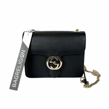 Gucci Black Interlocking GG CalBNkin Leather Crossbody Bag with GHW