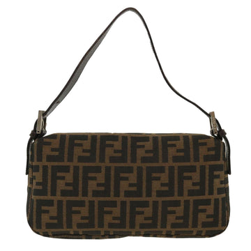 FENDI Zucca Canvas Mamma Baguette Shoulder Bag Brown Black Auth 35660