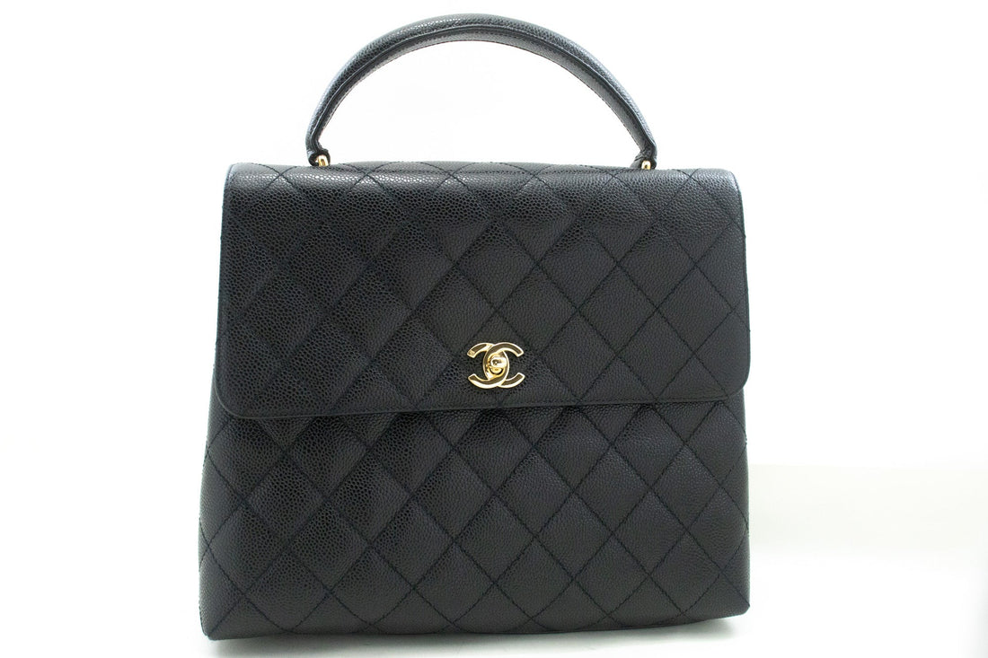 Top Quality Chanel Caviar Handbag Top Handle Bag Kelly Black New Leather Gold