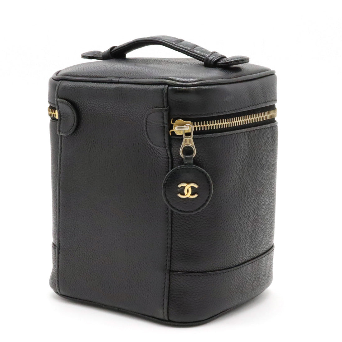 Chanel  Chanel Caviar S Cocono mark Vanity Bag Handbag Cosmetic Bag Cosmetic Leather Black Gold  A01998