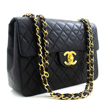 Chanel Classic Large " New Chain Shoulder Bag Black Lambskin