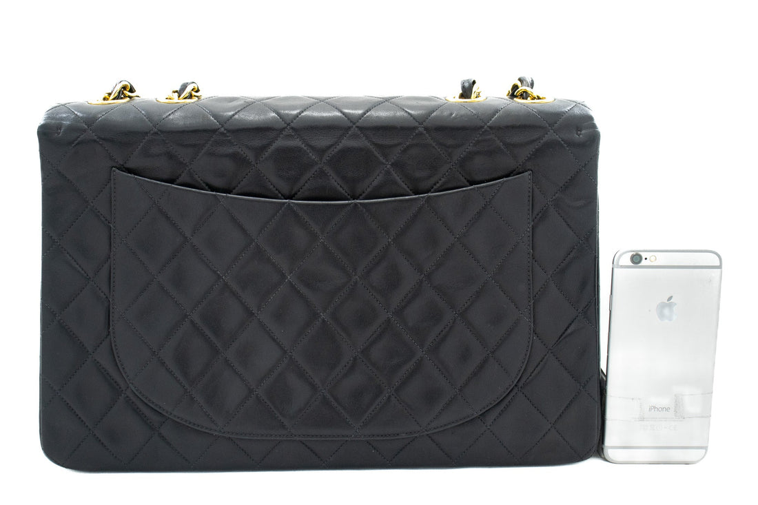 CHANEL Classic Large 13" Flap Chain Shoulder Bag Black Lambskin j71