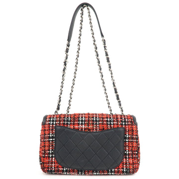 CHANEL CC Filigree Tweed Leather Shoulder Bag Red Black A93340