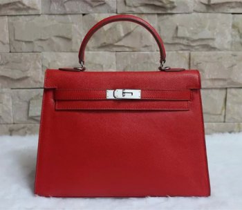 Hermes Kelly 32cm Leather Leather Handbag Red Silver