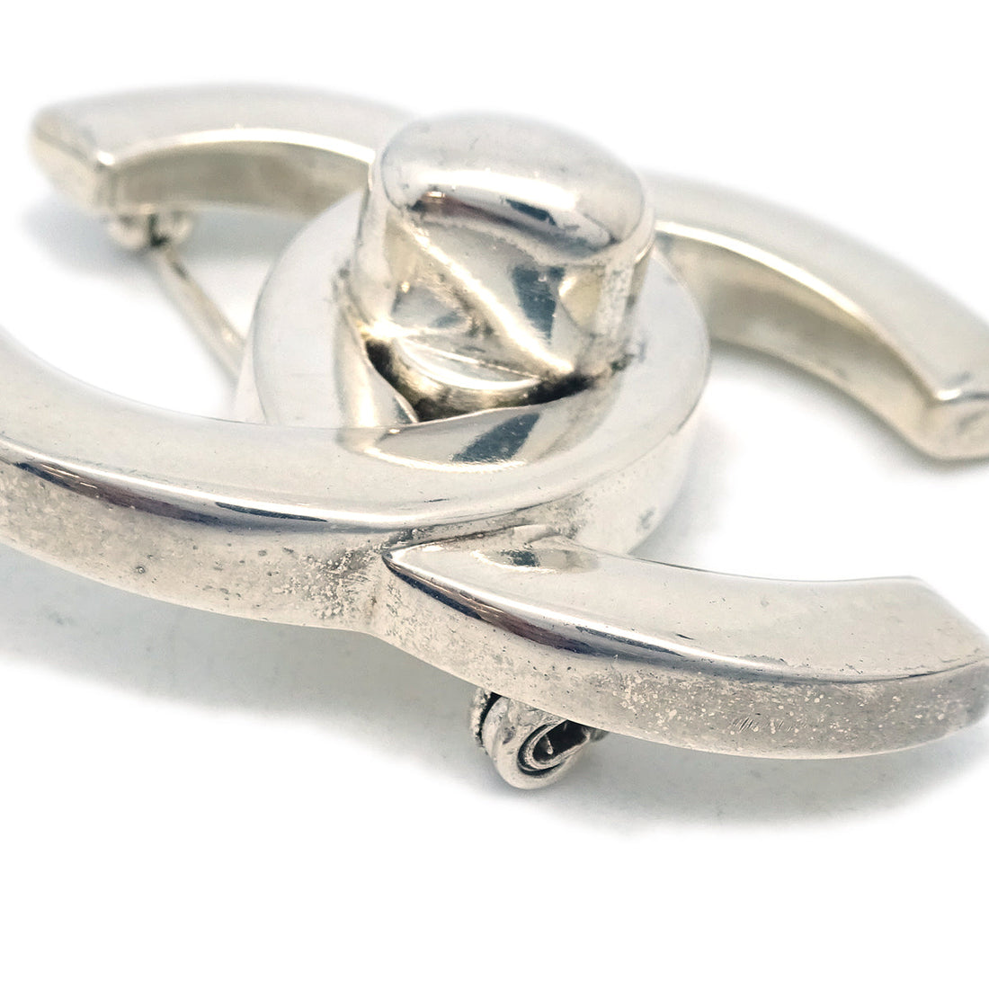 Chanel Turnlock Brooch Pin Silver Large 96P
