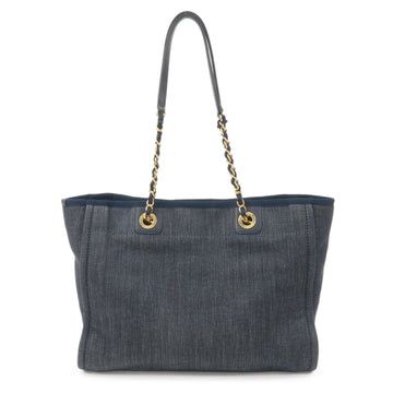 Chanel Deauville MM Denim Leather Chain Tote Bag Navy A67001