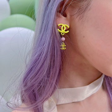 Chanel Yellow CC Logo  Earrings