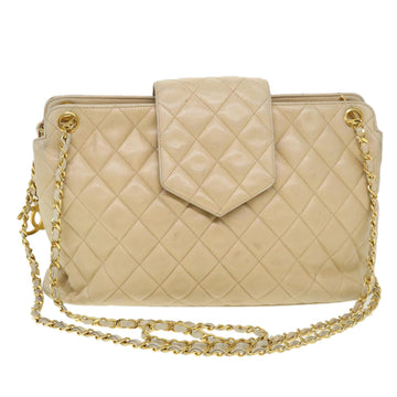 Chanel Chain Shoulder Bag Lamb Skin Beige CC Auth