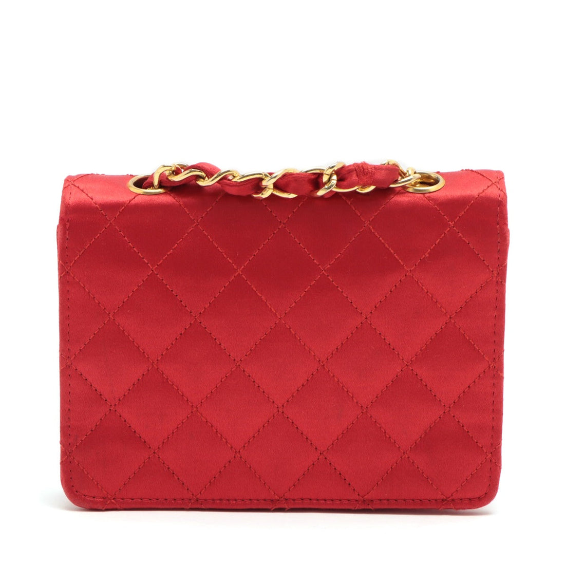 Top Quality Chanel Mini Mattress Satin Chain Shoulder Bag Red Gold  1st