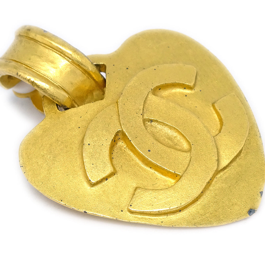 Chanel Dangle Heart Earrings Gold Clip-On 95P