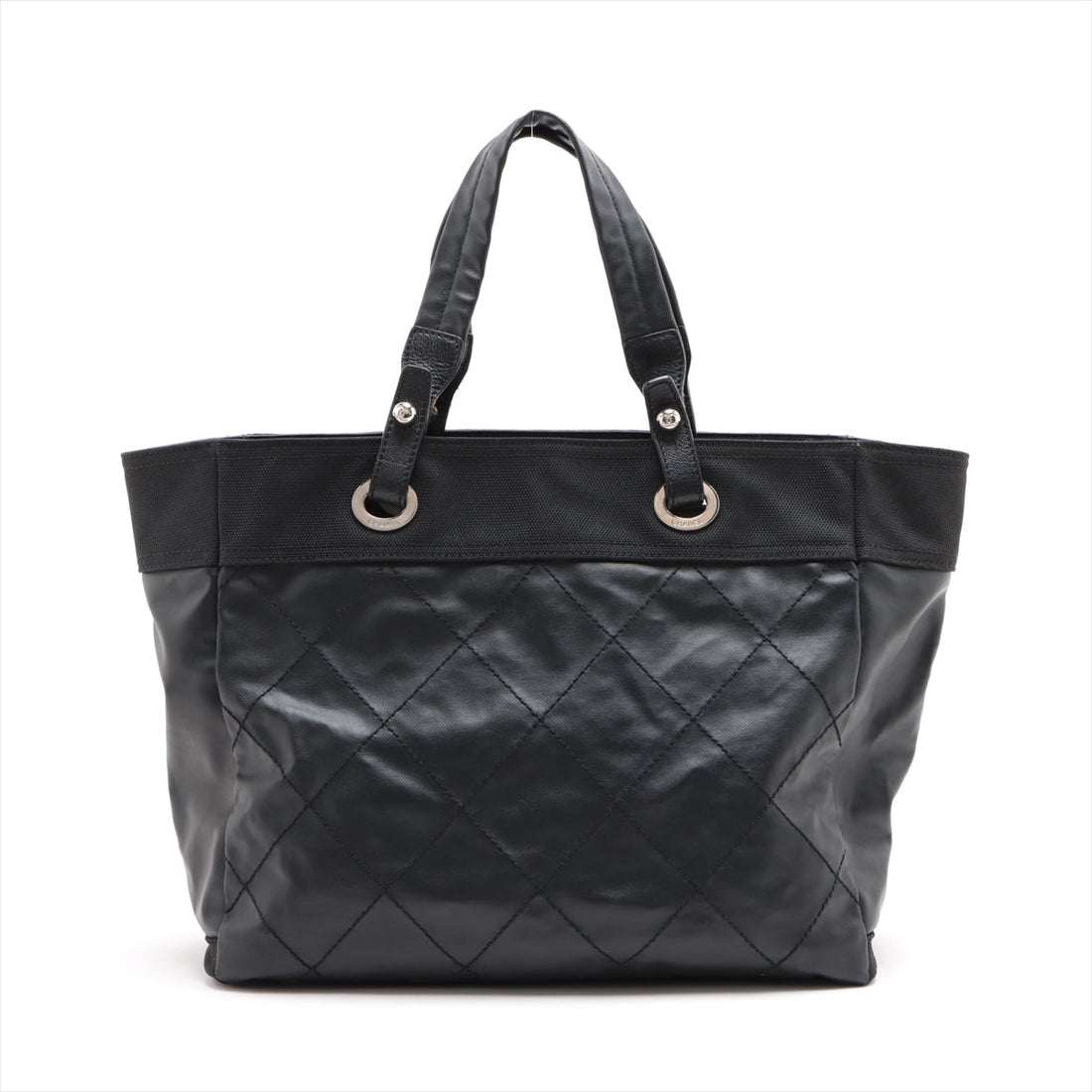 Chanel PARIBIARITZ MM  Linen Tote Bag Black Silver G  13th