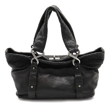 Chanel  Chanel 2.55 Mattress  Bag Handbag Turn-Lock Leather Black Black Silver Gold