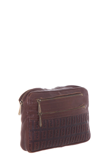Fendi  Brown Embosssed Leather Zucca Pouch