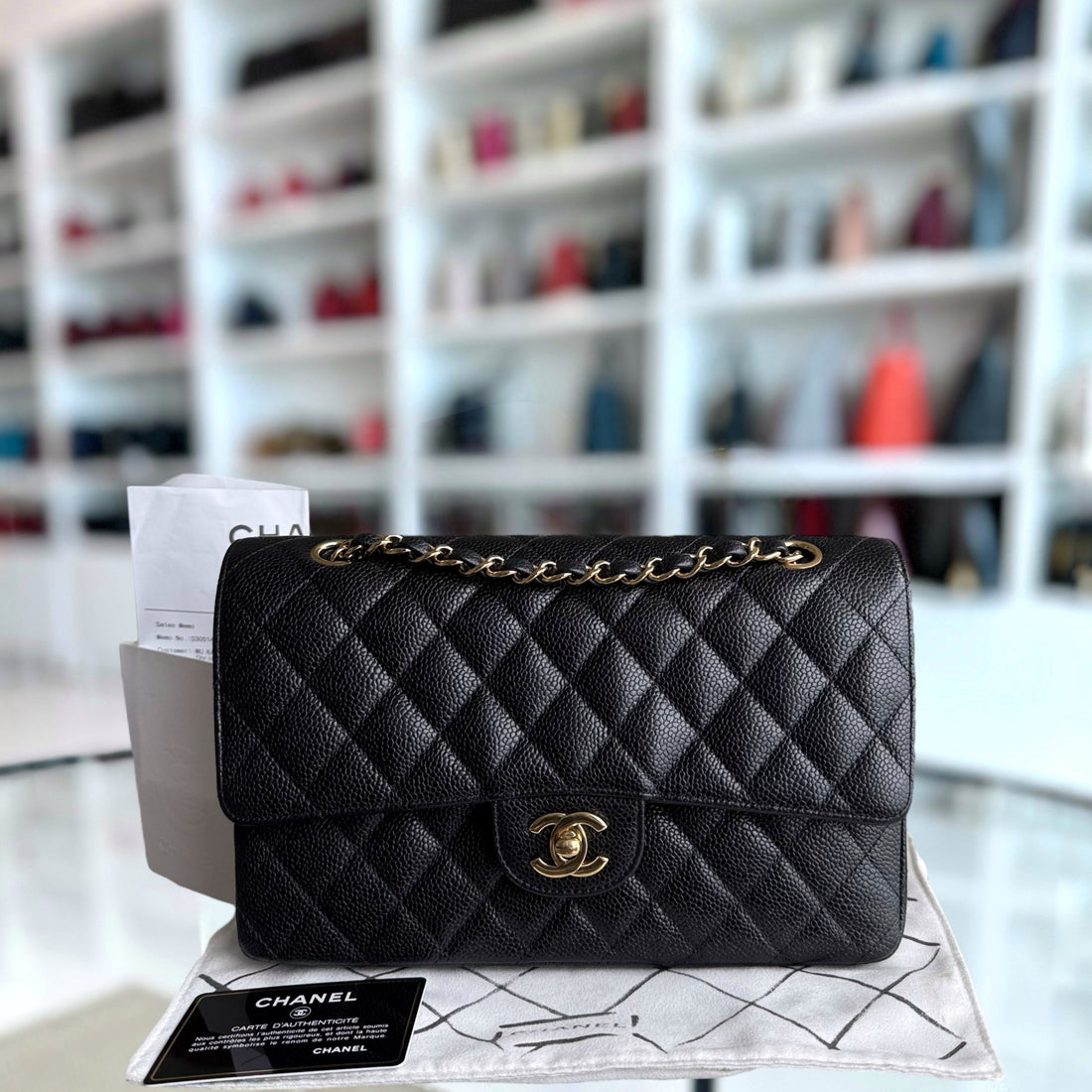 Chanel Classic Flap Medium - Togo/epsom/caviar/clemence/callfskin/cowhide/lambskin 25CM Quilted Black Gold Hardware Series 19