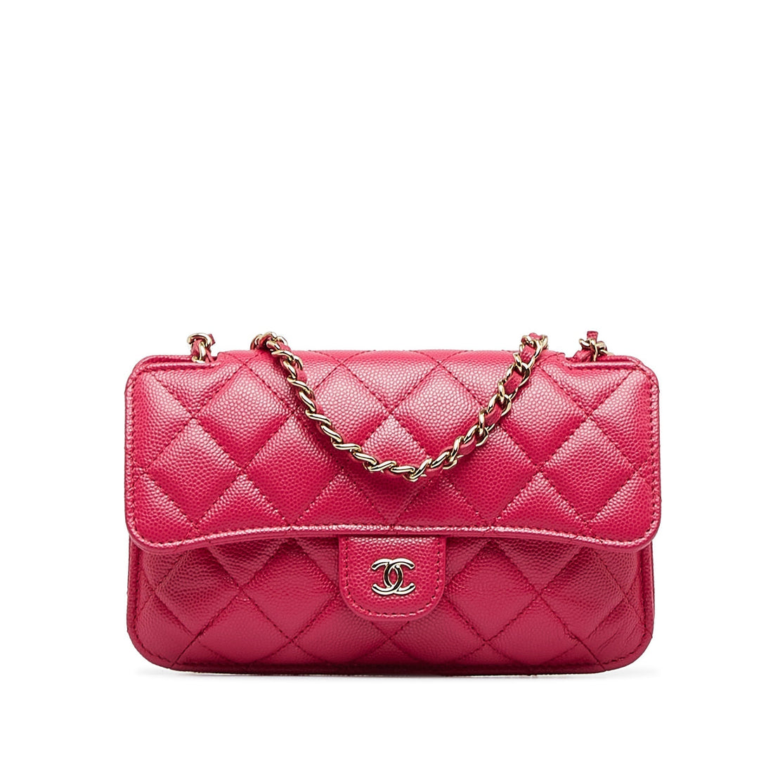Pink Top Quality Chanel Quilted Caviar Foldable Printed Fabric Tote with Chain