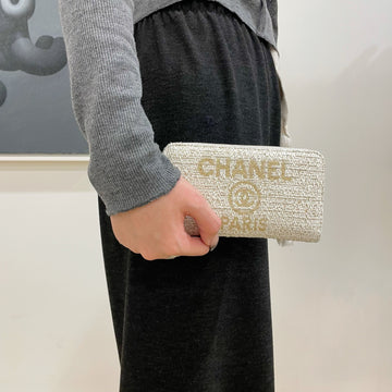 Chanel Canvas Deauville Large Zip Around Wallet