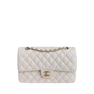 Chanel Classic Flap Medium - Togo/epsom/caviar/clemence/callfskin/cowhide/lambskin 25CM Quilted Grained CalBNkin Beige Gold Hardware Series 16