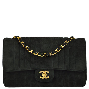 Chanel 1991-1994 Black Suede Medium Vertical Stitch Single Flap Bag