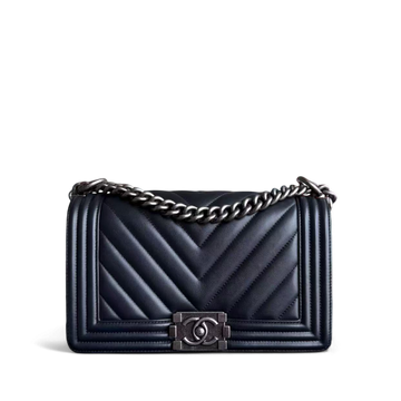 Chanel Boy Medium - CalBNkin 25CM Chevron Midnight Blue Ruthenium Silver Hardware Series 25