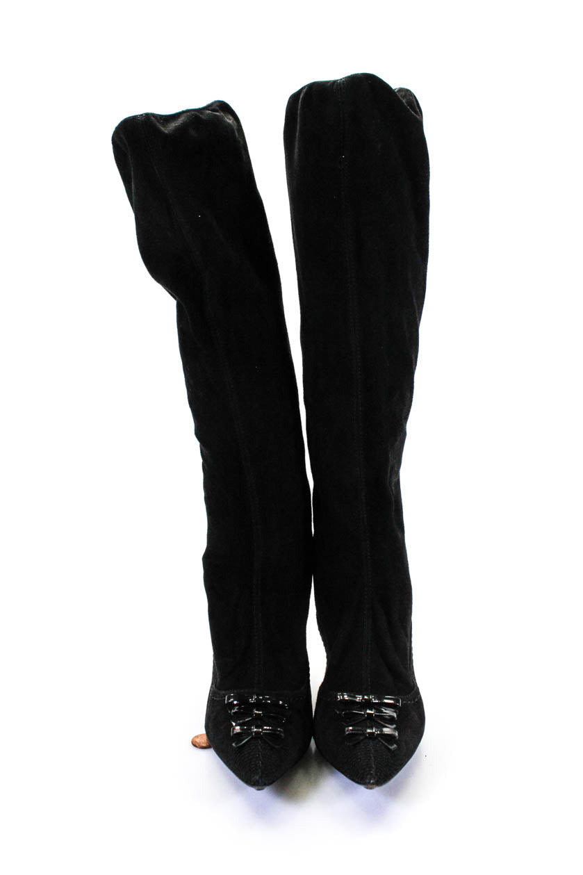 Louis Vuitton Wiomens Suede Pointed Toe Long Boots Black