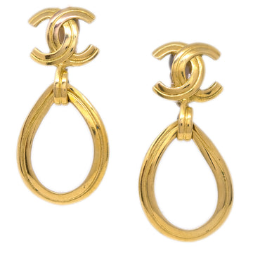 Chanel Dangle Hoop Earrings Clip-On Gold 96P