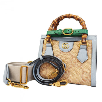 Gucci  blue Leather Raffia Handbag ()