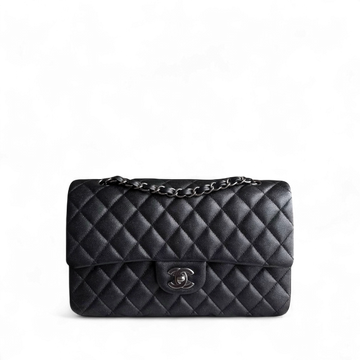 Chanel Classic Flap Medium - Togo/epsom/caviar/clemence/callfskin/cowhide/lambskin 25CM Quilted Iridescent Black Silver Hardware Series 24