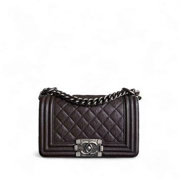 Chanel Boy Small - Togo/epsom/caviar/clemence/callfskin/cowhide/lambskin 20CM Quilted Dark Brown Ruthenium Silver Hardware Series 26
