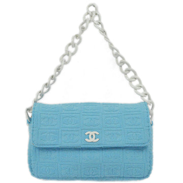Chanel Light Blue Cotton Straight Flap Acrylic Chain Handbag