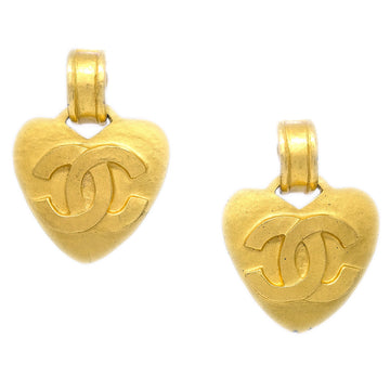 Chanel Dangle Heart Earrings Gold Clip-On 95P