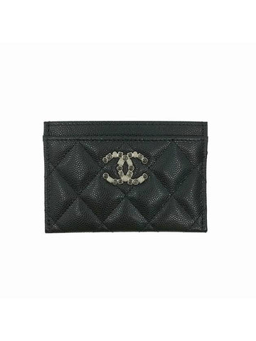 Classic CC Logo Grained CalBNkin Card Wallet Black Chanel
