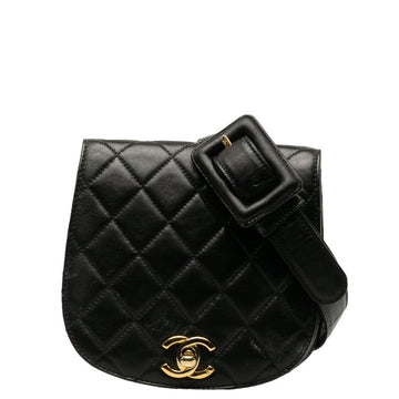 Chanel Matrases Gold Gold Tools Body Bag Black Ram Skin Ladies CHANEL