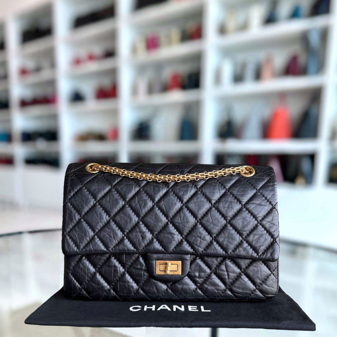 Chanel 2.55 Reissue 226 - Quilted Aged CalBNkin Black Gold Hardware Series 15
