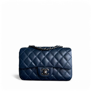 Chanel Classic Flap Mini Rectangle - Togo/epsom/caviar/clemence/callfskin/cowhide/lambskin 20CM Quilted Dark Blue Ruthenium Silver Hardware Series 23