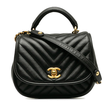 Top Quality Chanel Coco V Stitch Top Handle  Chain Shoulder Bag Black Leather  Top Quality Chanel Middle]