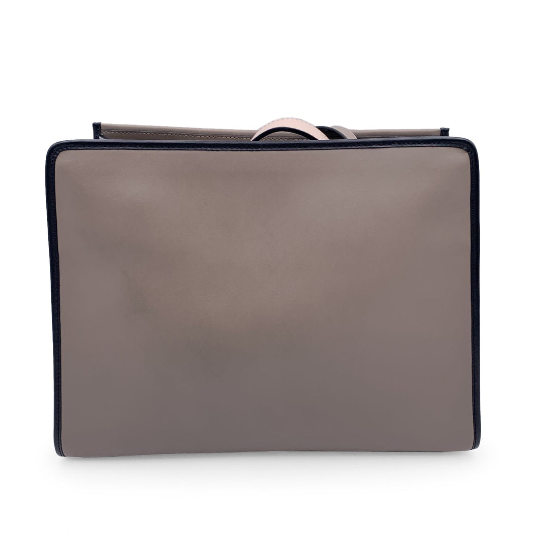 FENDI Grey Beige Black Leather Runaway Tote Bag With Two Straps