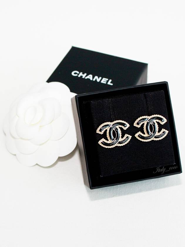 CC Logo Stud Earrings Gold Black Chanel