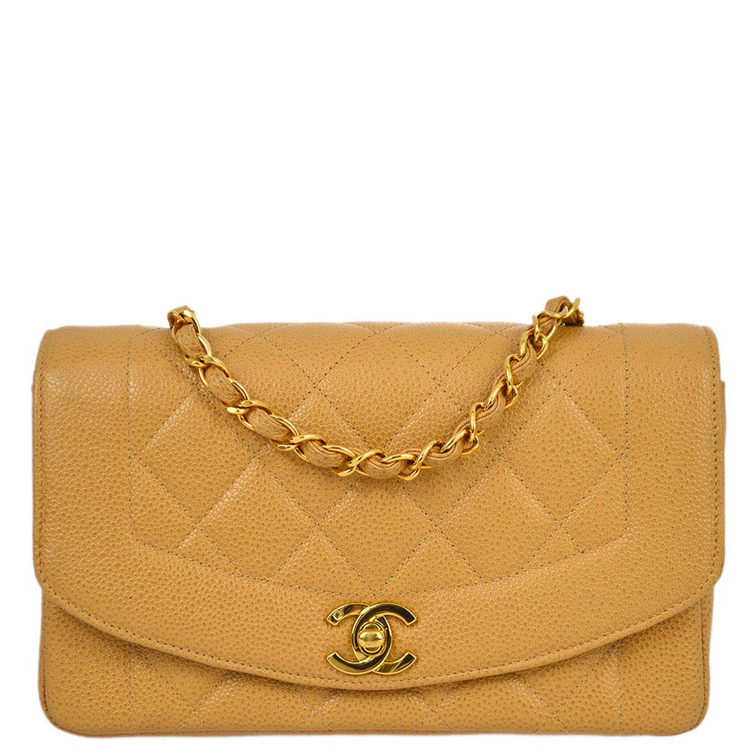 Chanel 1994-1996 Beige Caviar Small Diana Shoulder Bag