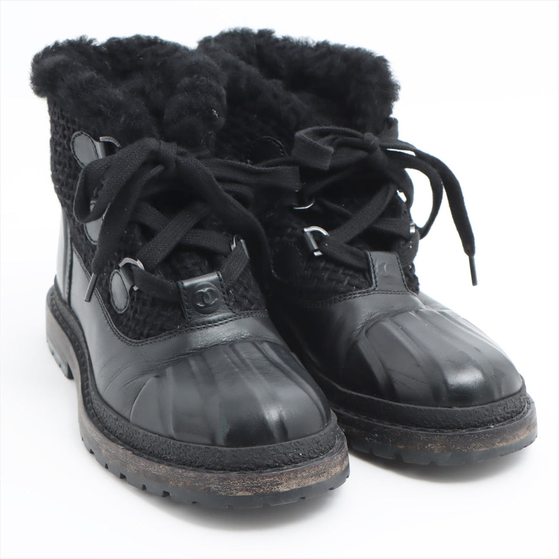 Chanel Coco Wool x Leather Boots 36  Black G32179 Boar