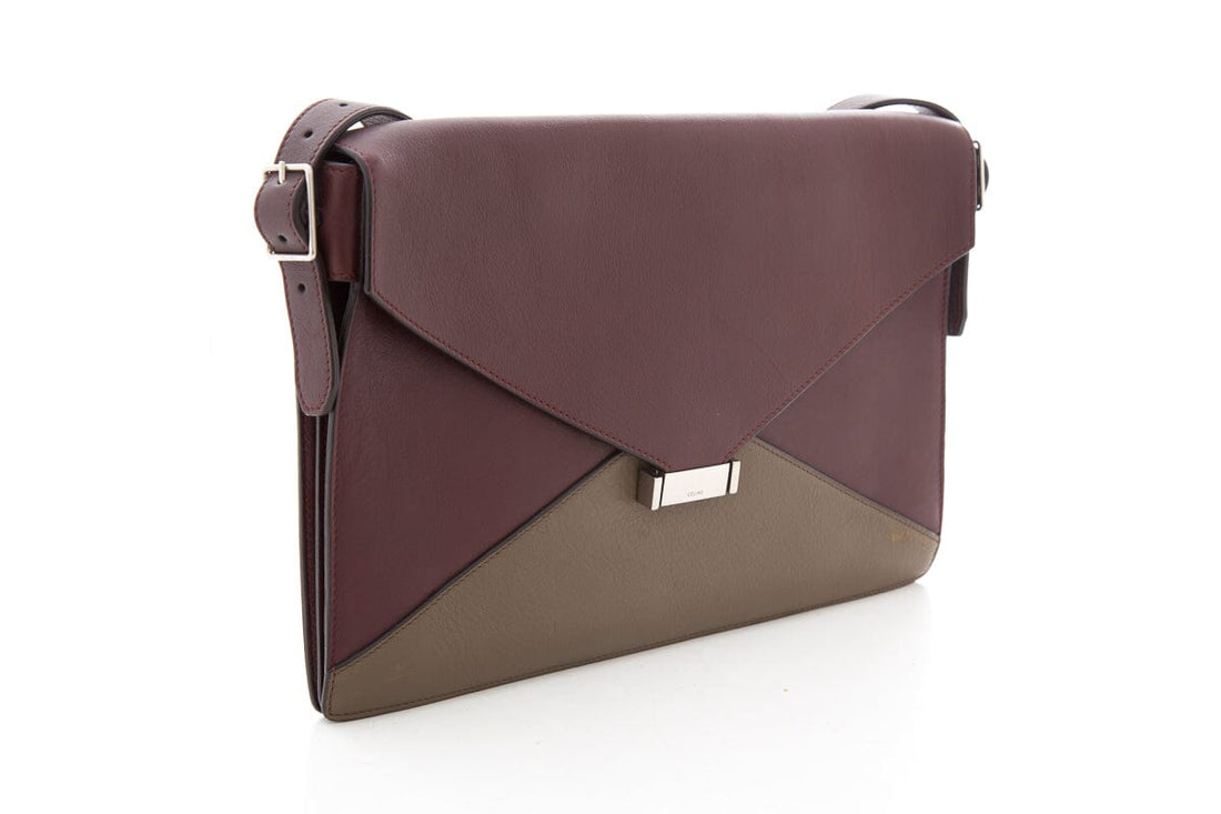 Celine Maroon & Grey Flap Envelope Handbag