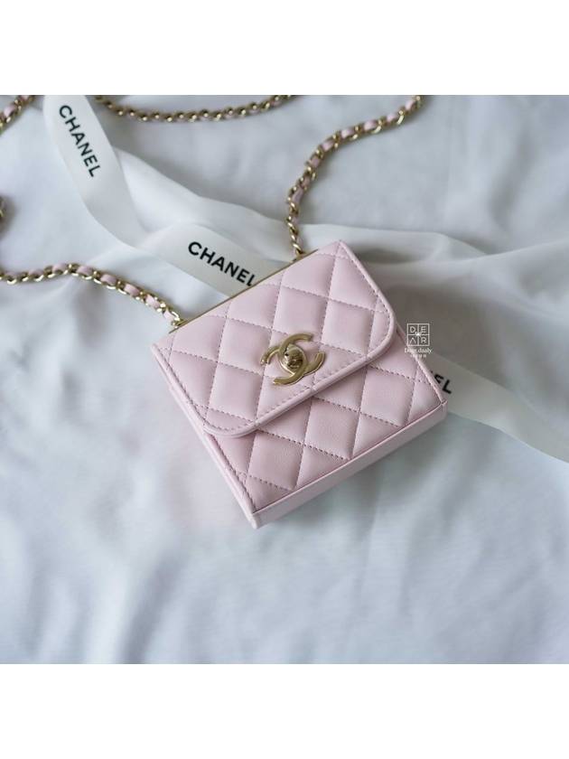 CC Logo Chain Mini Leather Cross Bag Pink Chanel
