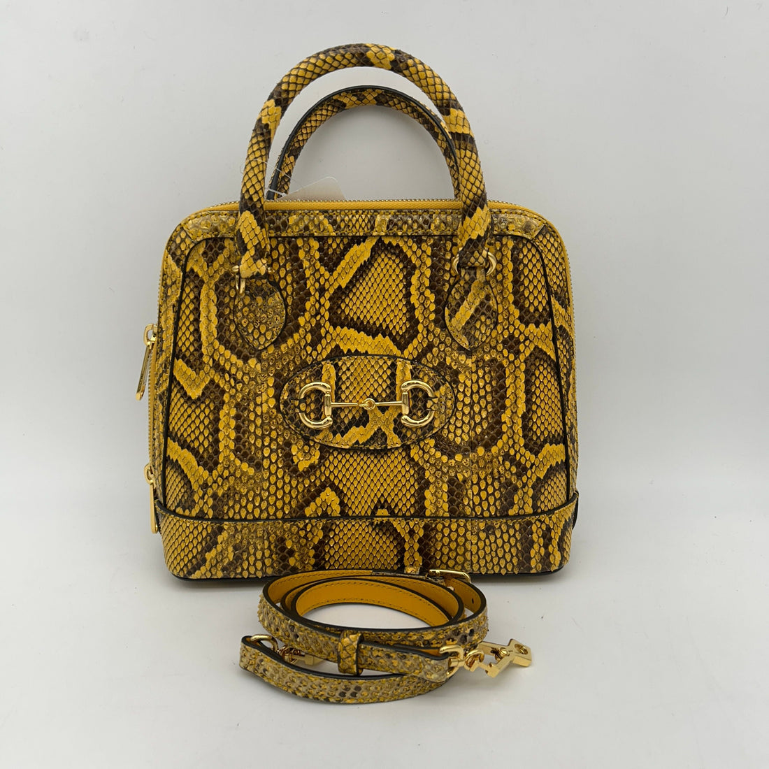 GUCCI Shiny Snakeskin Small Horsebit 1955 Top Handle Bag Deep Orange gu6989cc