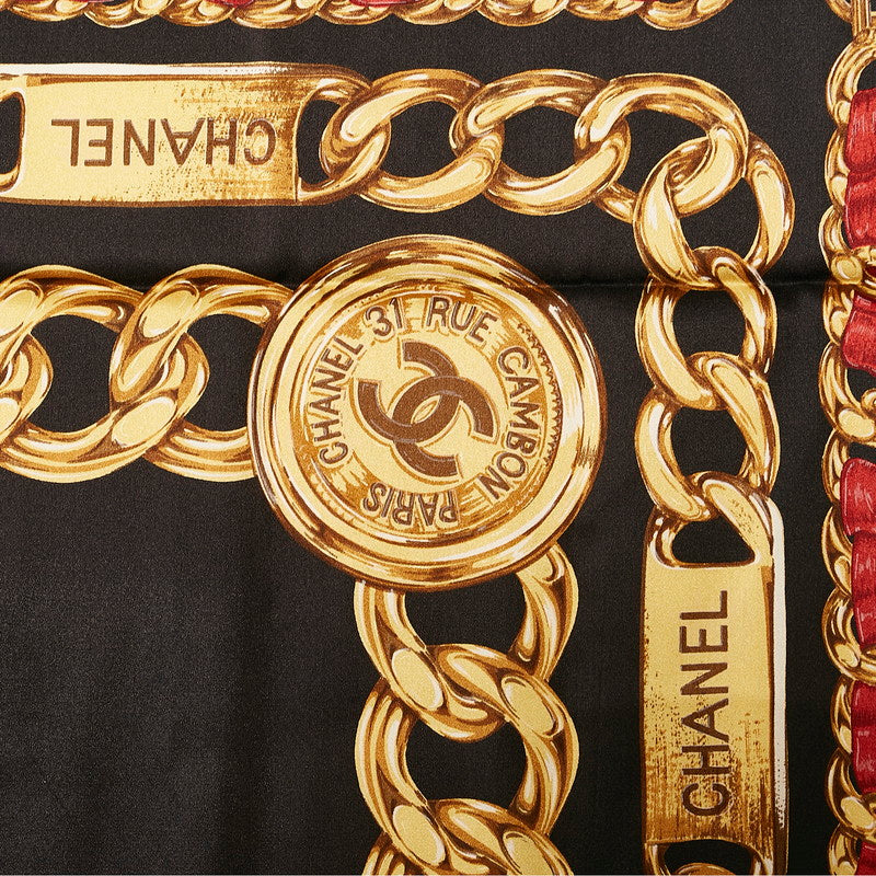 Chanel Gold Chain Cocono mark carf Black Multicolor Silk  Chanel